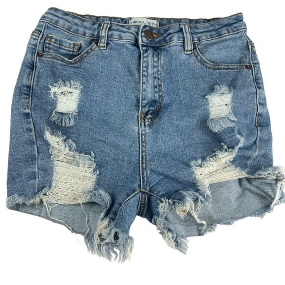 Índigo stitch jean shorts